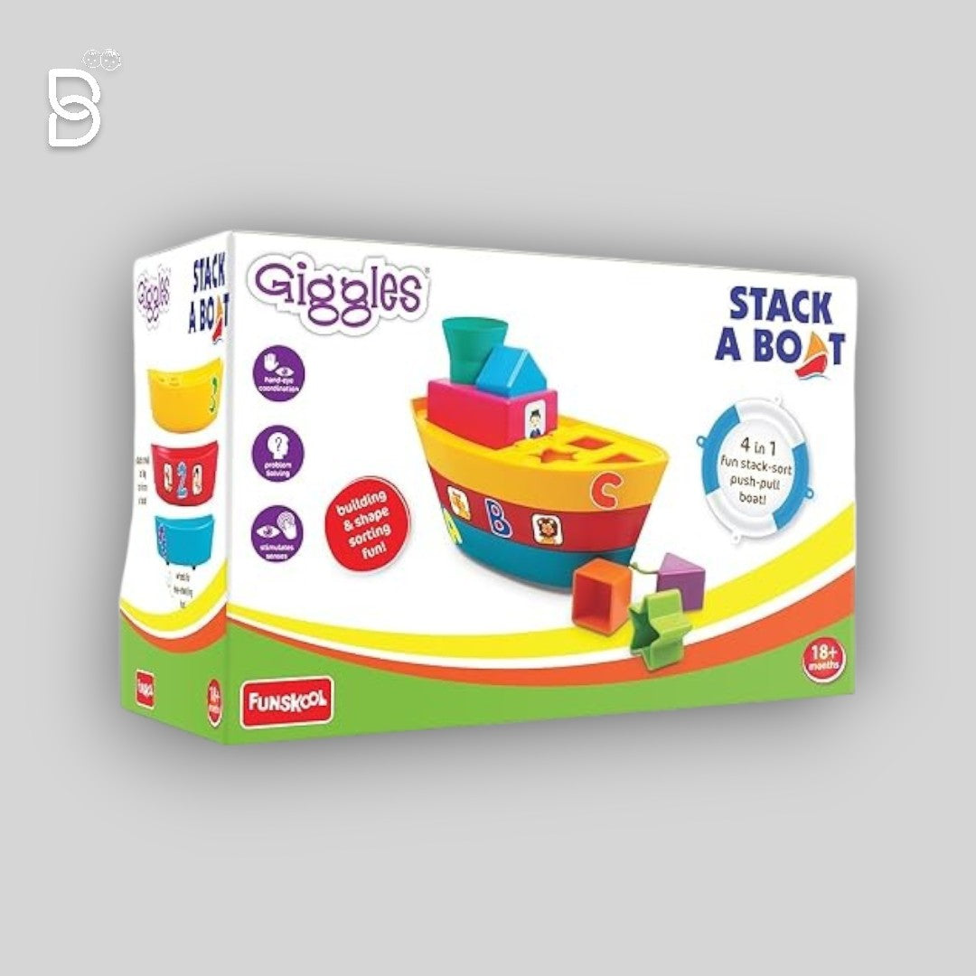 FUNSKOOL STACKING BOAT, 4 IN 1 FUN STACK - SORT, PUSH - PULL BOAT (MULTICOLOR)