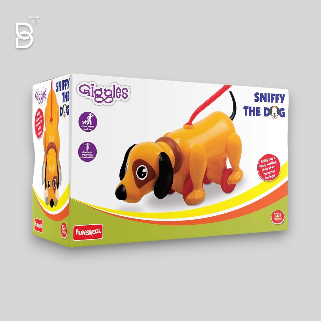 FUNSKOOL-SNIFFY THE DOG, PULL ALONG TOY, HEAD BOBS, TAIL WAGS, ENCOURAGES WALKING TOY