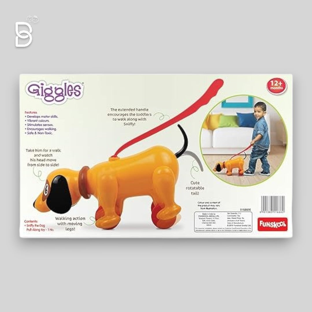 FUNSKOOL-SNIFFY THE DOG, PULL ALONG TOY, HEAD BOBS, TAIL WAGS, ENCOURAGES WALKING TOY