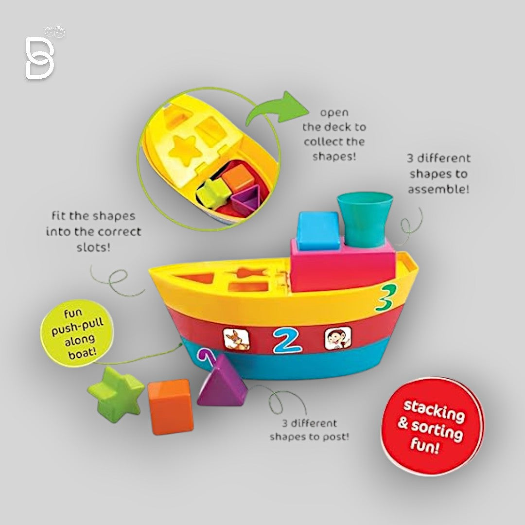 FUNSKOOL STACKING BOAT, 4 IN 1 FUN STACK - SORT, PUSH - PULL BOAT (MULTICOLOR)