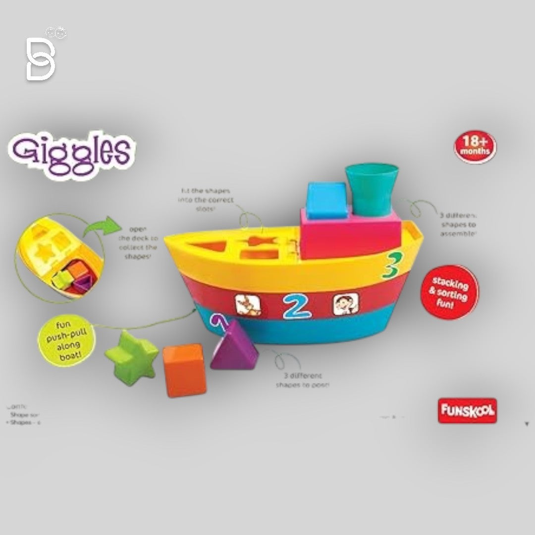 FUNSKOOL STACKING BOAT, 4 IN 1 FUN STACK - SORT, PUSH - PULL BOAT (MULTICOLOR)