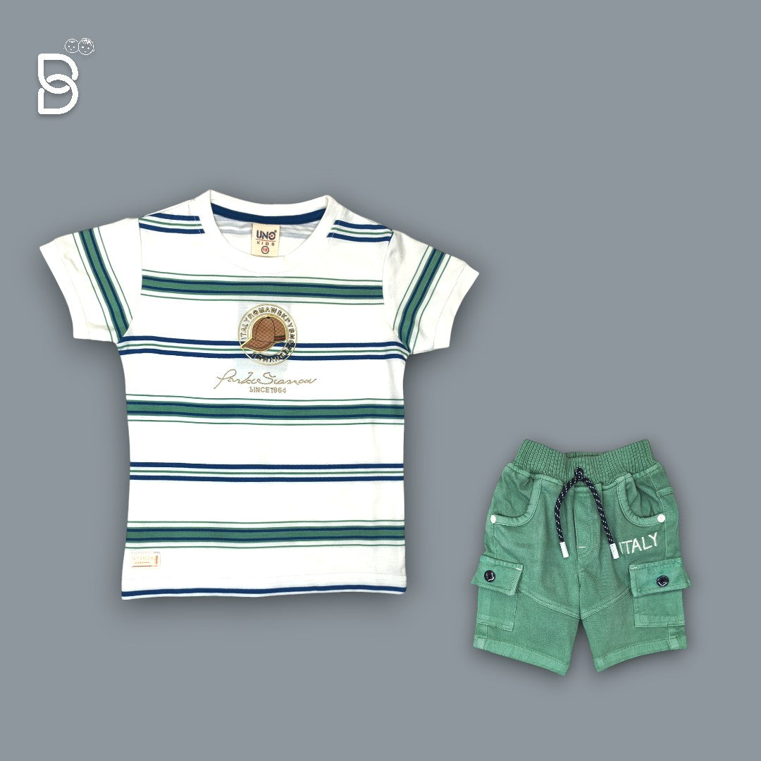 KIDS CASUAL WEAR CHECKERED T-SHIRT & NICKER GREEN - UNO KIDS