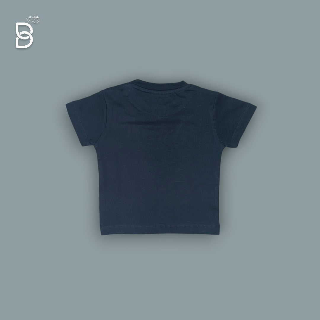 BOYS PRINTED T-SHIRT AND CHECKERED NICKER NAVY BLUE - OLLYPOP