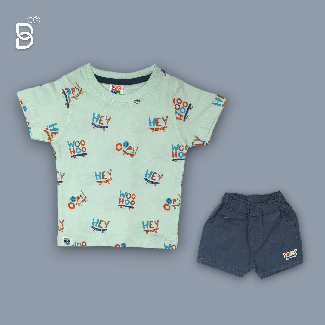 BOYS PRINTED T-SHIRT AND NICKER BLUE - O&O
