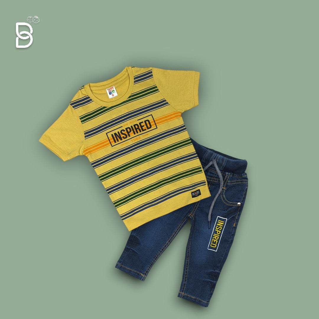 KIDS CASUAL WEAR CHECKERED T-SHIRT & PANT YELLOW - O&O