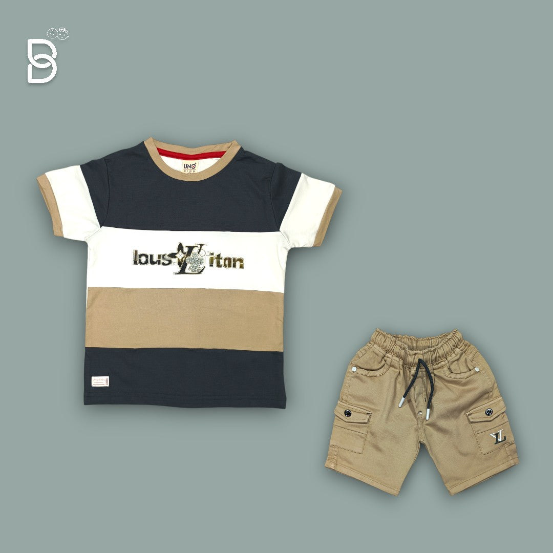 BOYS PRINTED T-SHIRT AND NICKER CREAM - UNO KIDS