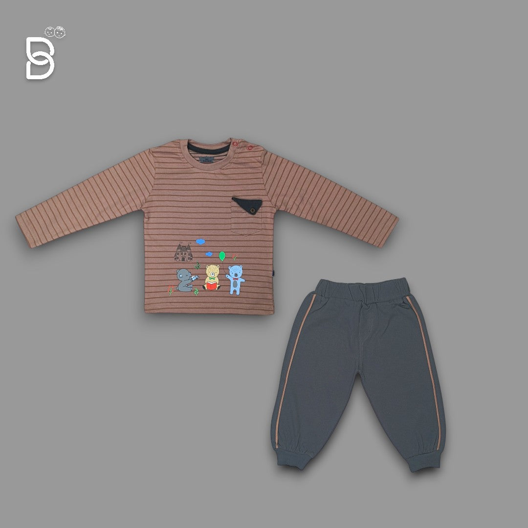 NEW BORN T-SHIRT AND PANT COMBO BROWN - MINI TAURUS