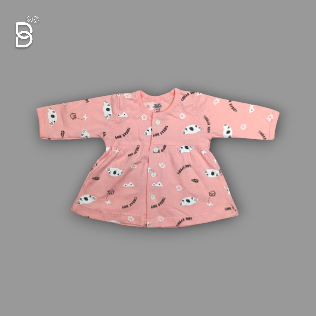 NEW BORN GIRLS SOFT COTTON FROCKS PINK FLORAL PIRNT