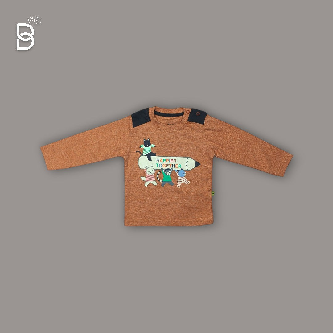 NEW BORN PRINTED T-SHIRT AND PANT COMBO BROWN - MINI TAURUS