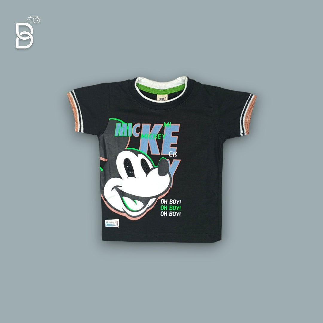 KIDS CASUAL WEAR PRINTED T-SHIRT & NICKER BLACK - UNO KIDS