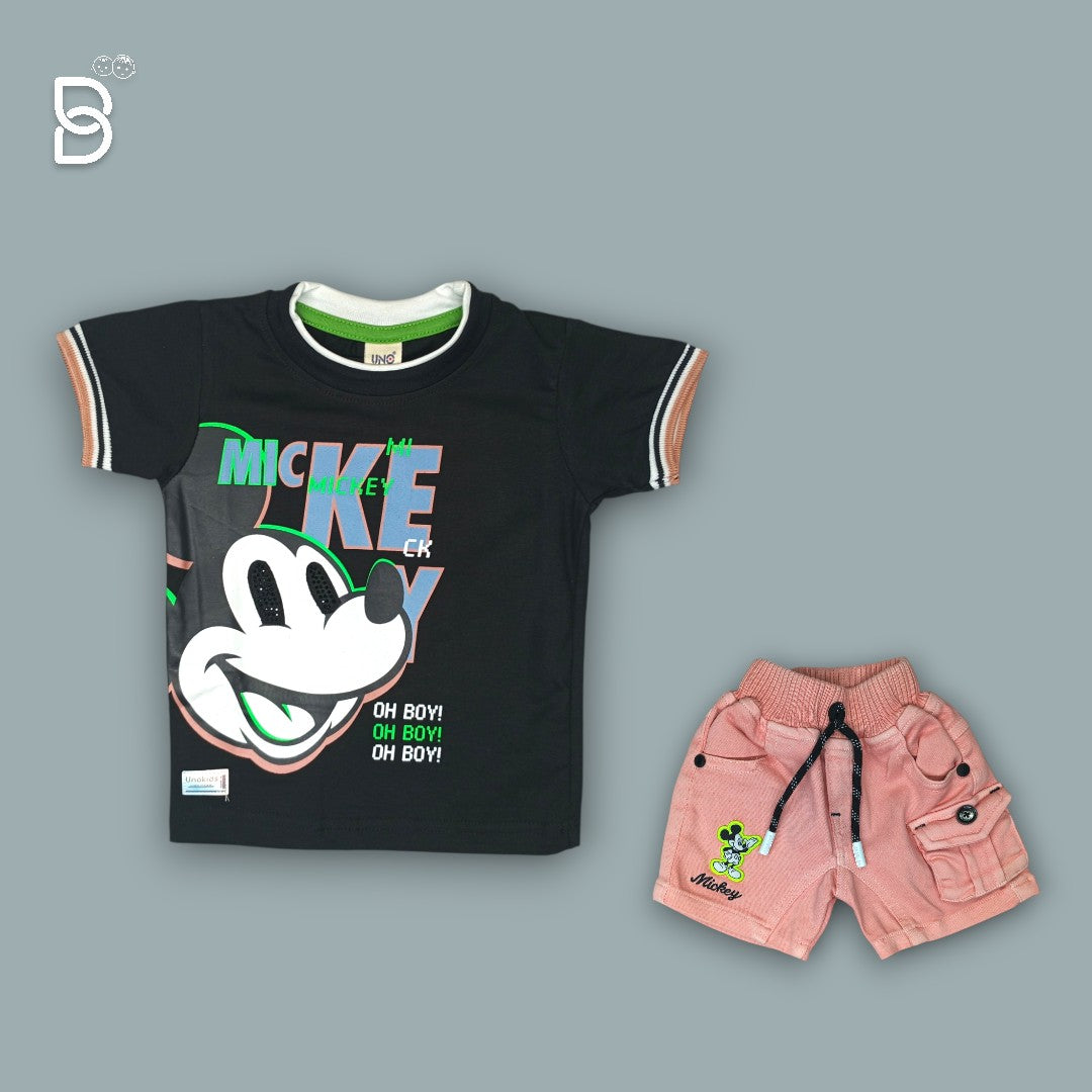 KIDS CASUAL WEAR PRINTED T-SHIRT & NICKER BLACK - UNO KIDS