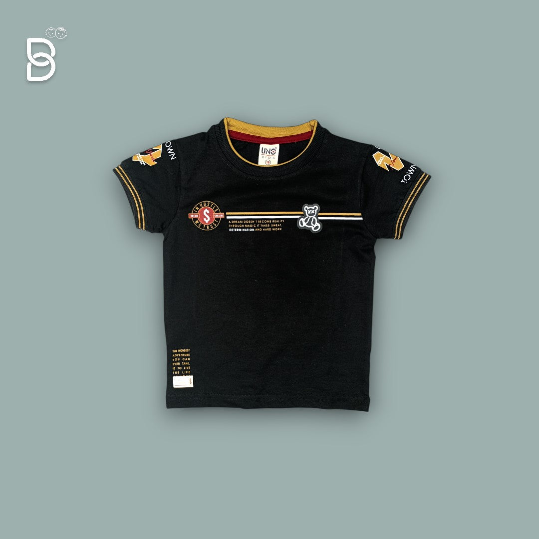 KIDS CASUAL WEAR PRINTED T-SHIRT & NICKER BROWN - UNO KIDS