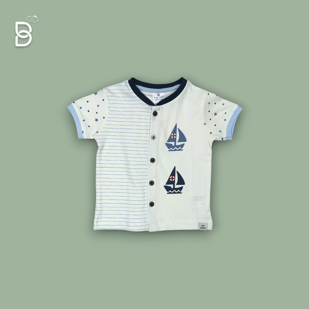 KIDS CASUAL WEAR COTTON T-SHIRT & NICKER WHITE - OLLYPOP