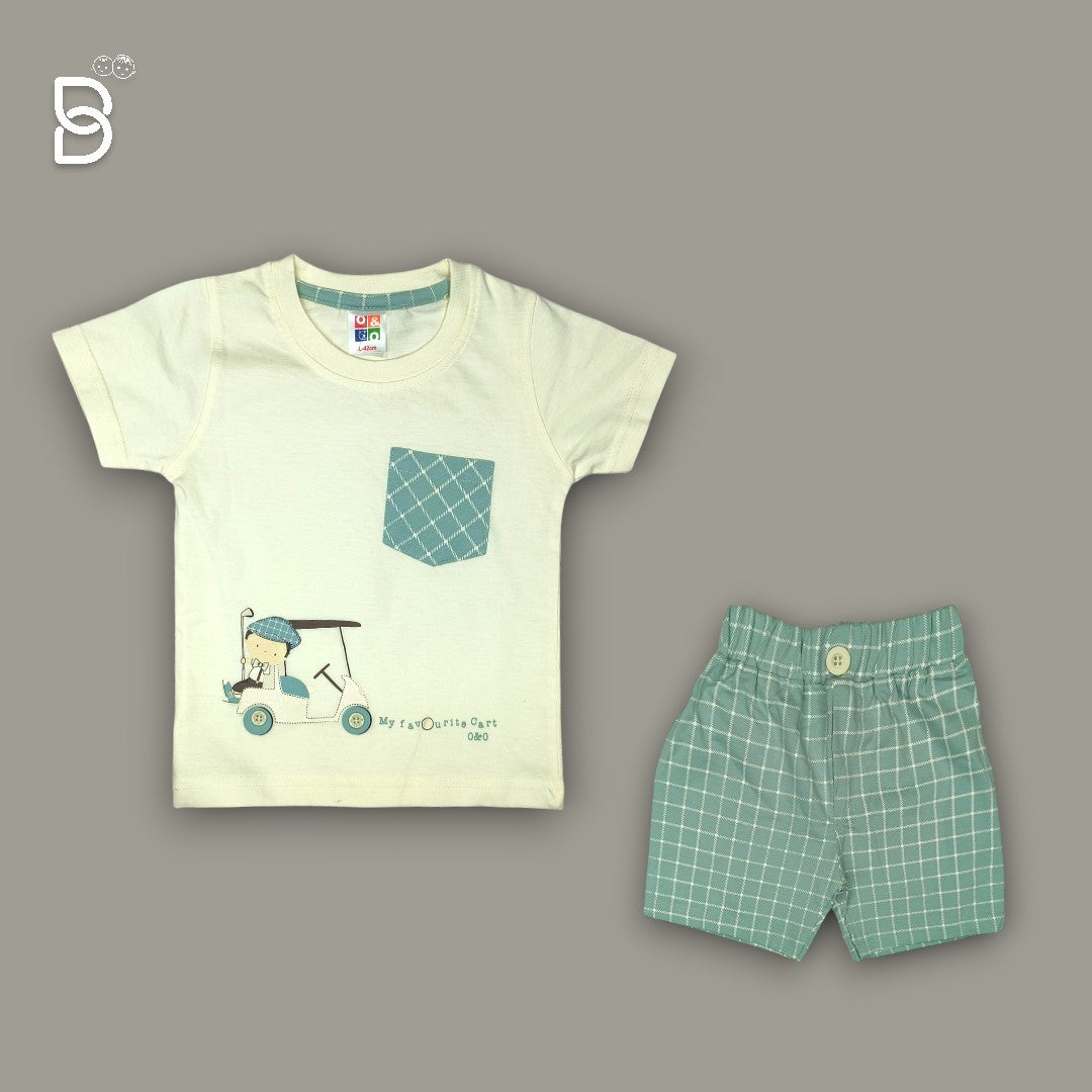 BOYS PRINTED T-SHIRT AND NICKER CREAM - O&O