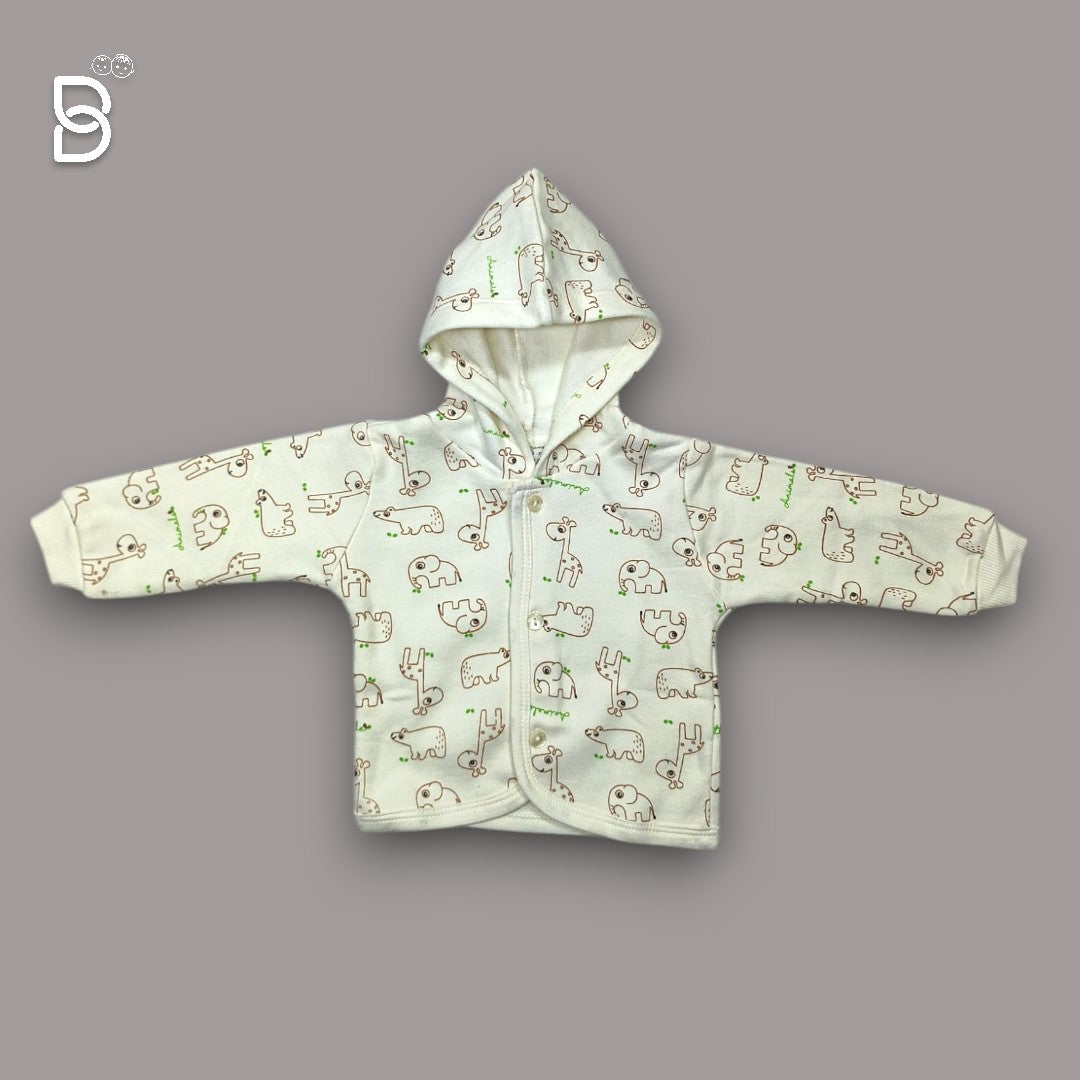 NEW BORN BABY HODDIE CREAM COLOR WITH GIRAFFE PRINT- PINK RABBIT