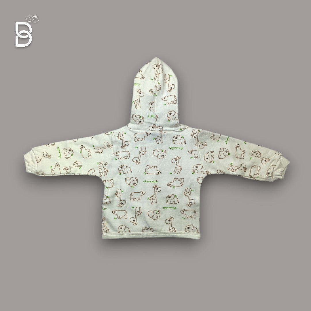 NEW BORN BABY HODDIE CREAM COLOR WITH GIRAFFE PRINT- PINK RABBIT