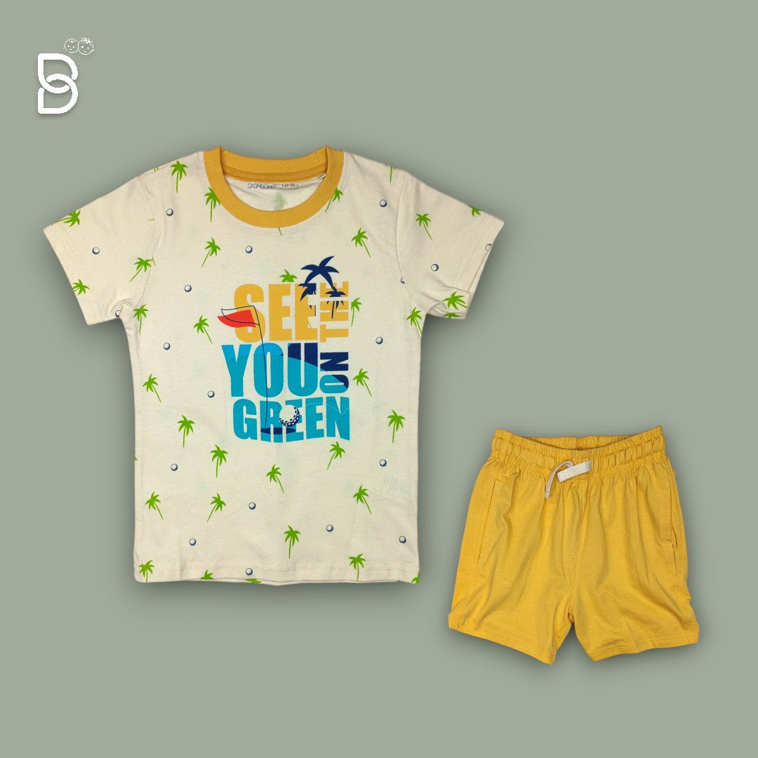 BOYS CREAM T-SHIRT & YELLOW NICKER