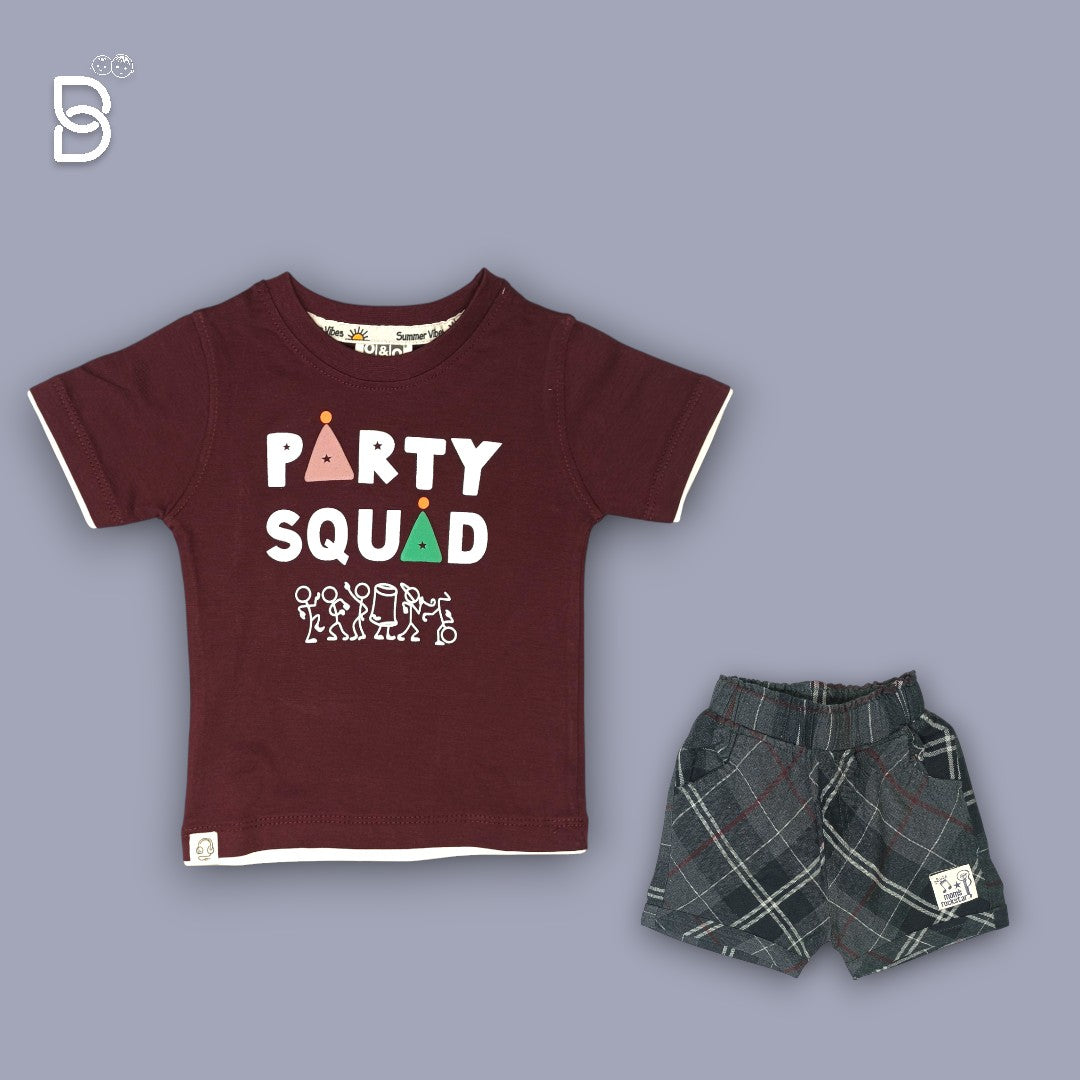 BOYS PRINTED T-SHIRT AND NICKER MAROON - O&O