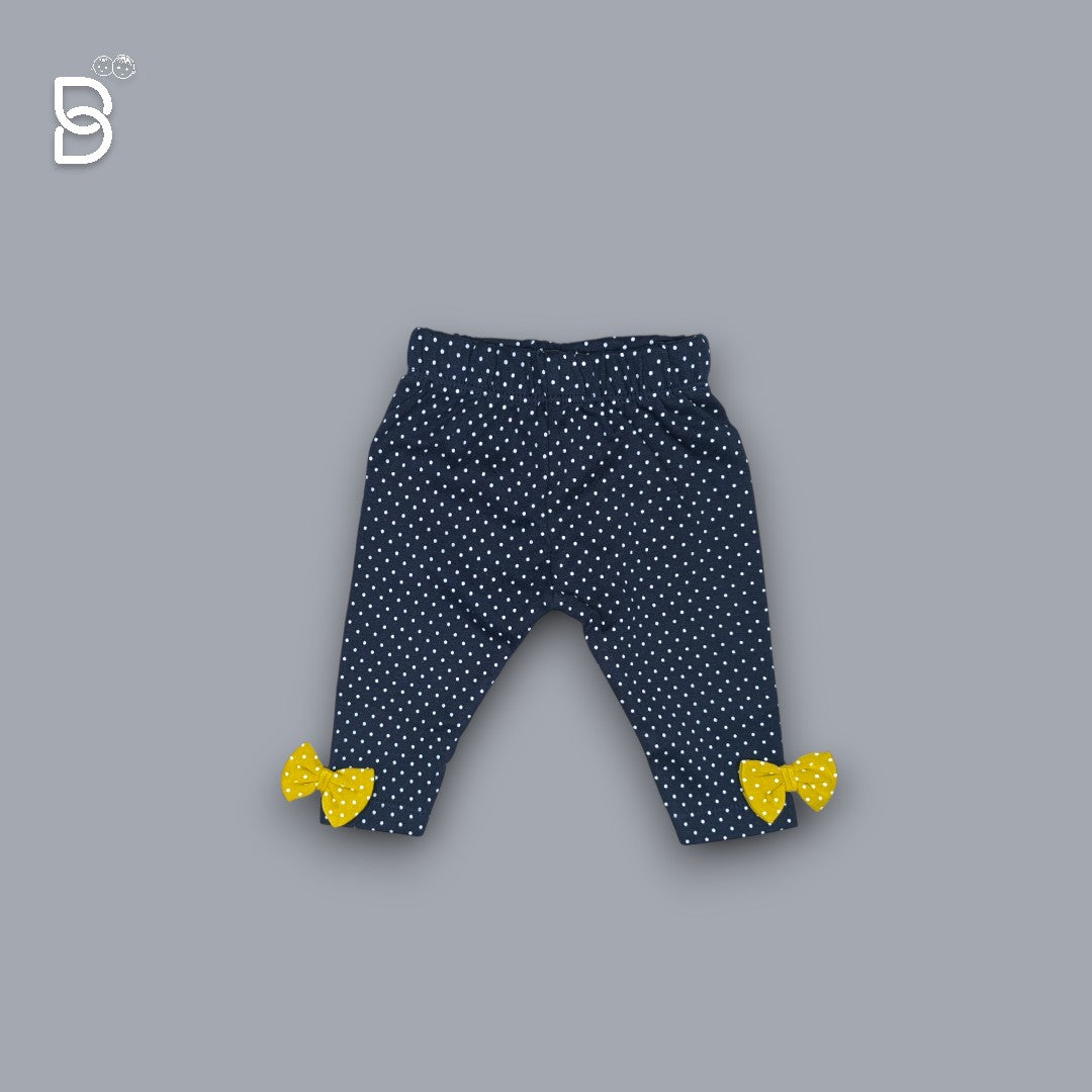 NEO NATE - COTTON FULL SLEEVES PRINTED TOP & JEGGINGS SET WITH BOW APPLIQUE - MUSTARD