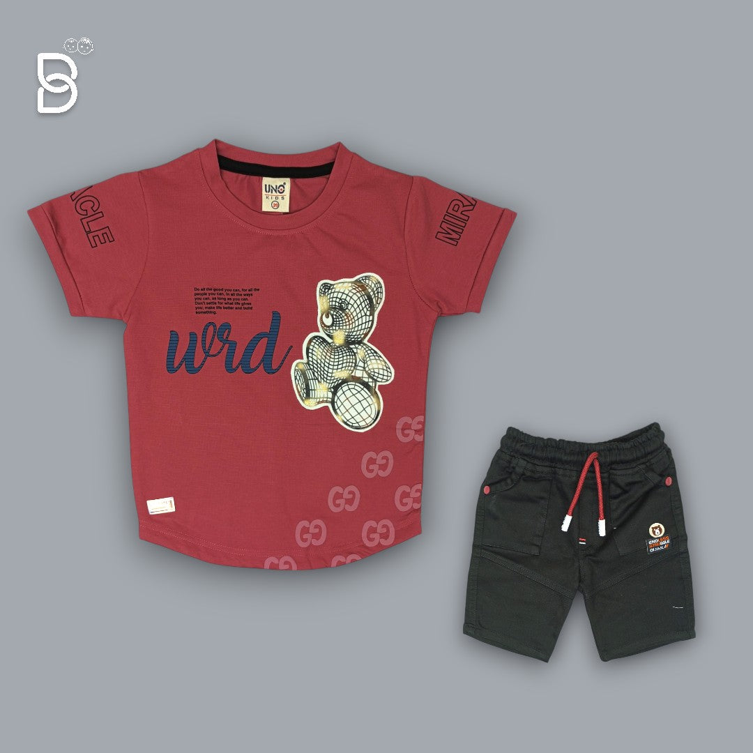 KIDS CASUAL WEAR PRINTED T-SHIRT & NICKER CHERRY - UNO KIDS