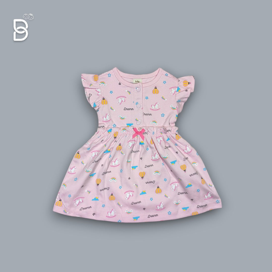 NEW BORN BABY GIRL COTTON FROCK PINK - NATURELLE