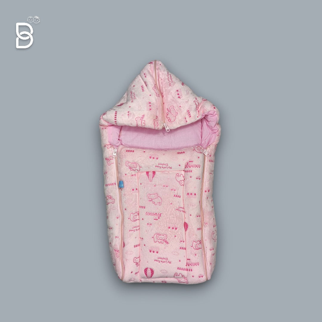 BABY SLEEPING BAG SWADDLE / BABY NEST / WRAPPER HOODED BABY COVER - PINK