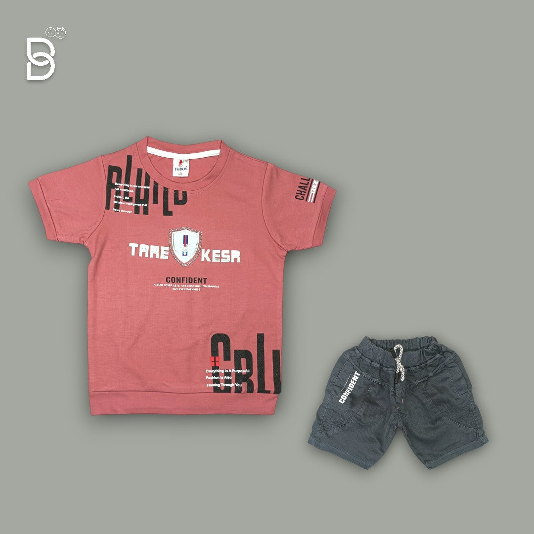 BOYS PRINTED T-SHIRT AND NICKER RUST - UNO KIDS