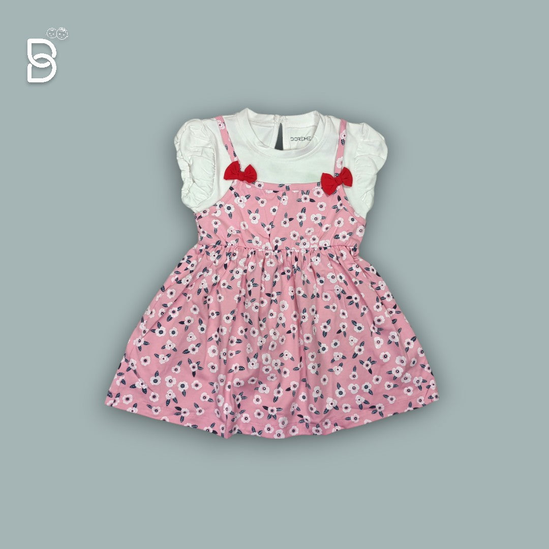 GIRLS PINK & WHITE FROCK