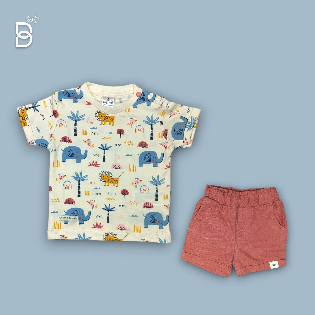 KIDS FULL PRINTED T-SHIRT & RED NICKER - OLLYPOP