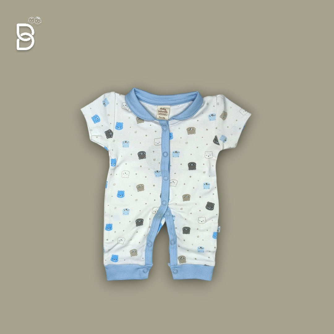 NEWBORN BABY HALF SLEEVES ROMPER WHITE & BLUE - NATURELLE