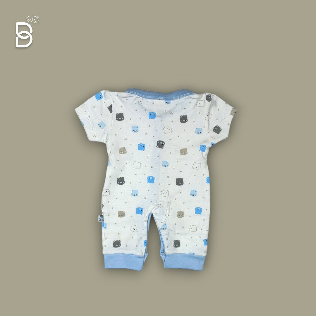 NEWBORN BABY HALF SLEEVES ROMPER WHITE & BLUE - NATURELLE