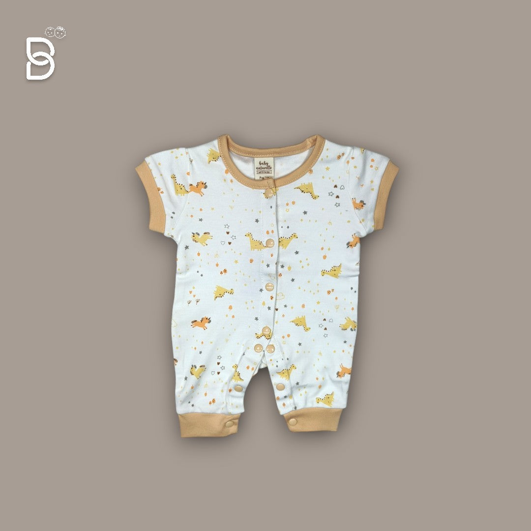 NEWBORN BABY HALF SLEEVES ROMPER WHITE & MUSTARD- NATURELLE