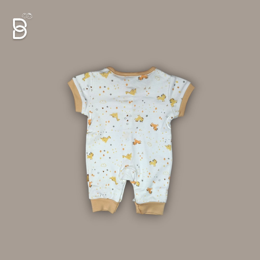 NEWBORN BABY HALF SLEEVES ROMPER WHITE & MUSTARD- NATURELLE