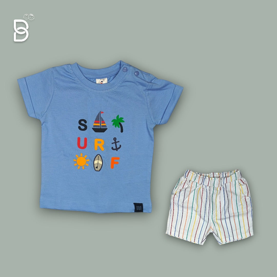 BOYS T-SHIRT & NICKER (SKY BLUE & WHITE)