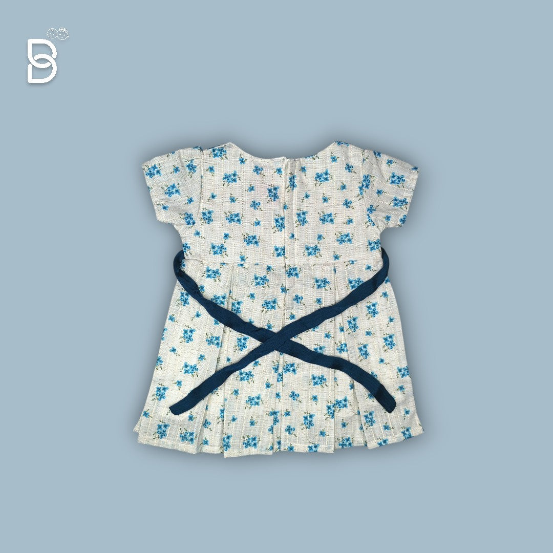NEW BORN BABY WHITE FROCK WITH BLUE FLOWER PRINT - JILAX