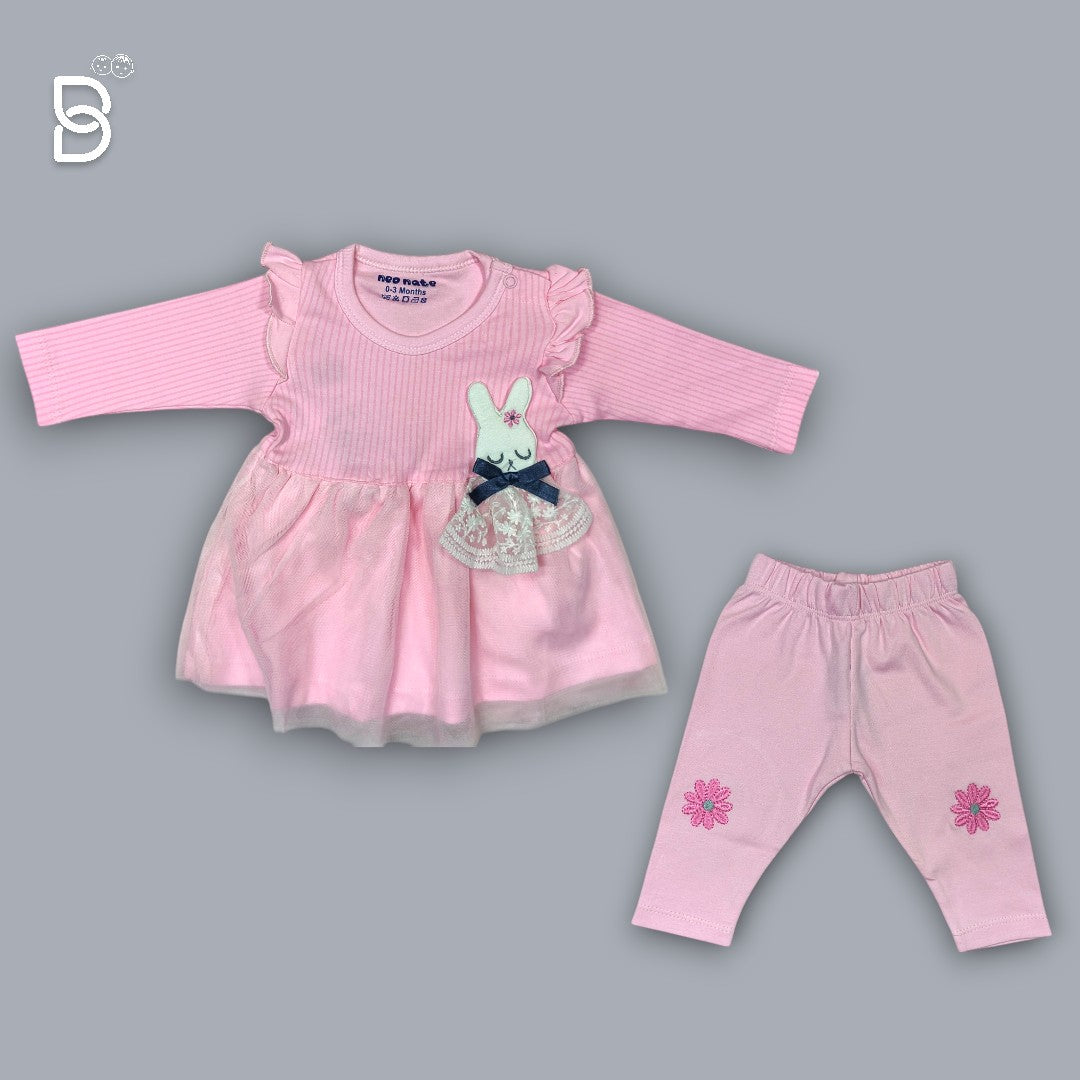 GIRLS COTTON FROCK & PANT PINK COLOUR