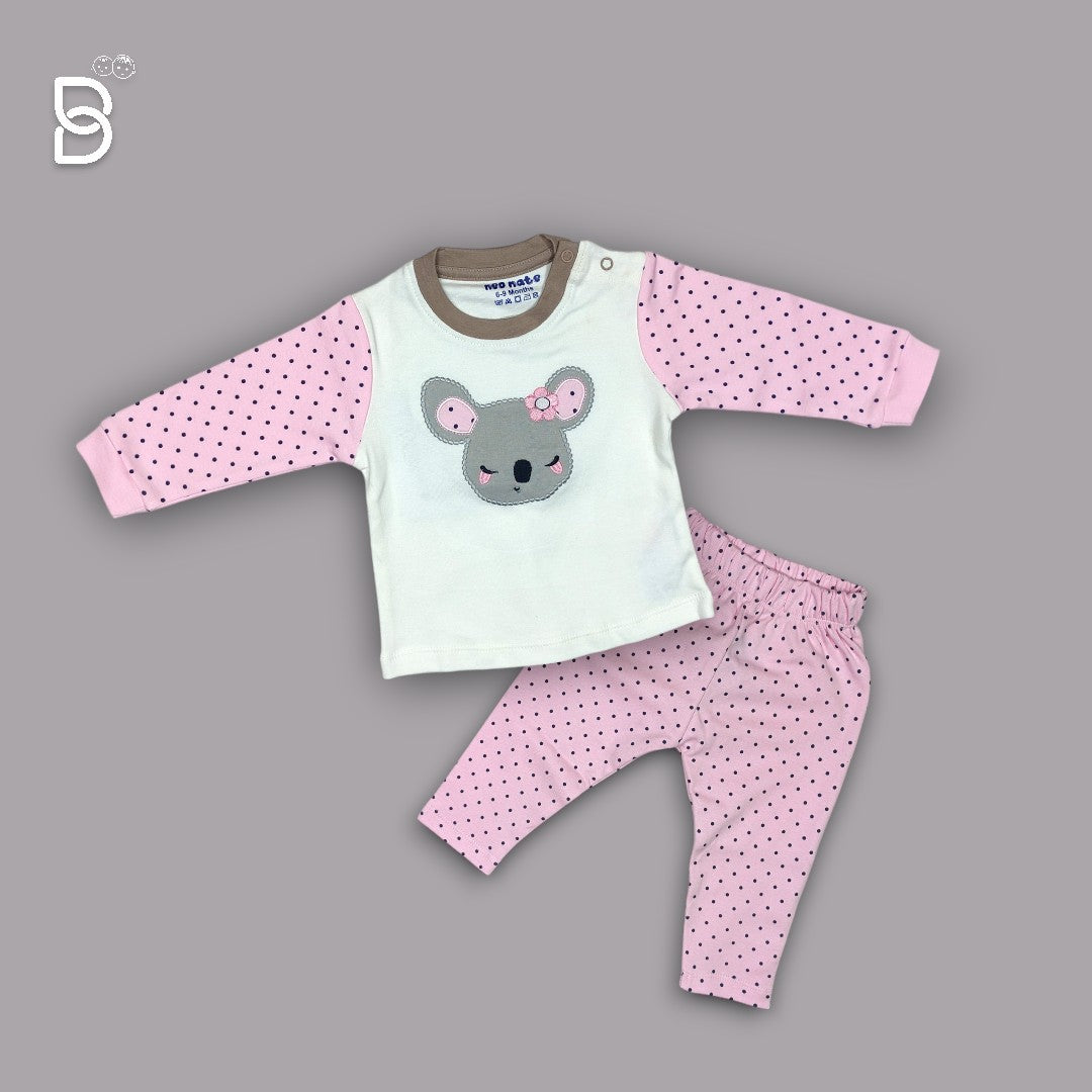NEO NATE - COTTON FULL SLEEVES PRINTED TOP & JEGGINGS - WHITE AND PINK