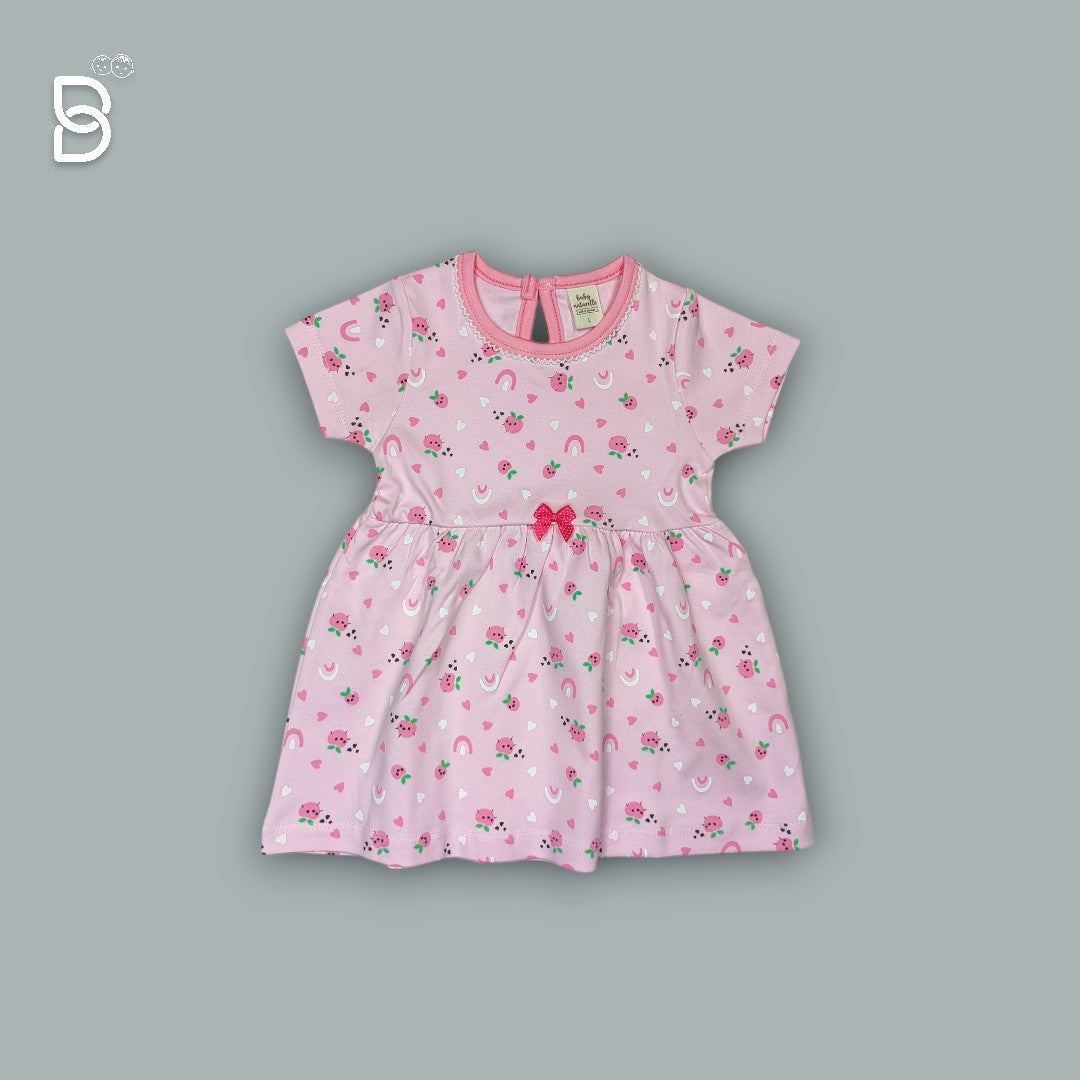 NEW BORN BABY GIRL COTTON FROCK PINK - NATURELLE