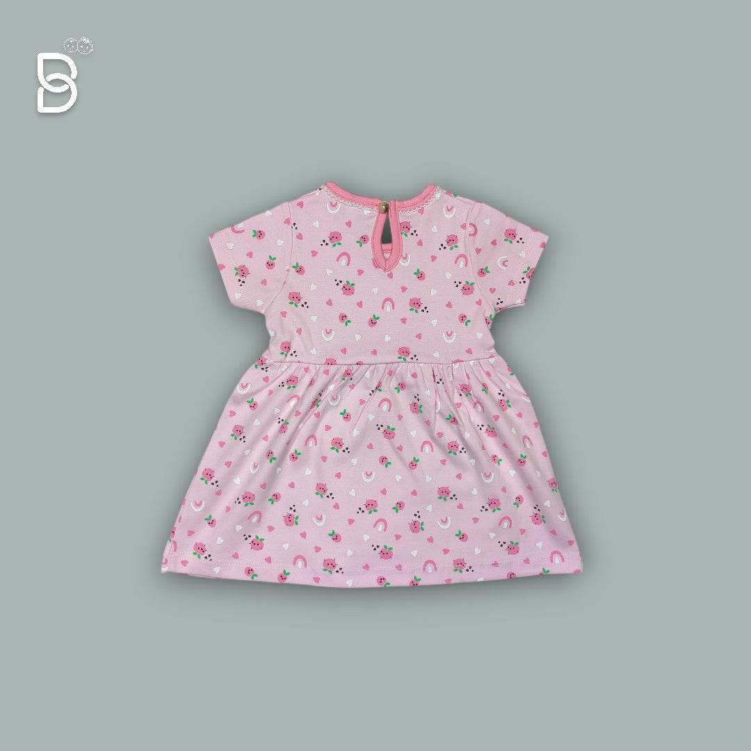 NEW BORN BABY GIRL COTTON FROCK PINK - NATURELLE