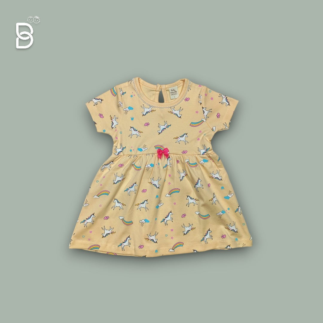 NEW BORN BABY GIRL COTTON FROCK MUSTARD - NATURELLE