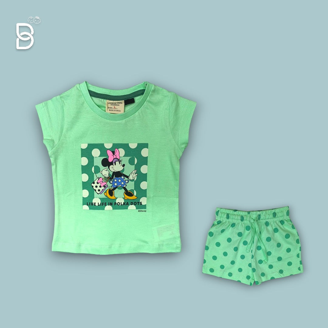 GIRLS CASUAL WEAR COTTON T-SHIRT & NICKER GREEN - OLLYPOP