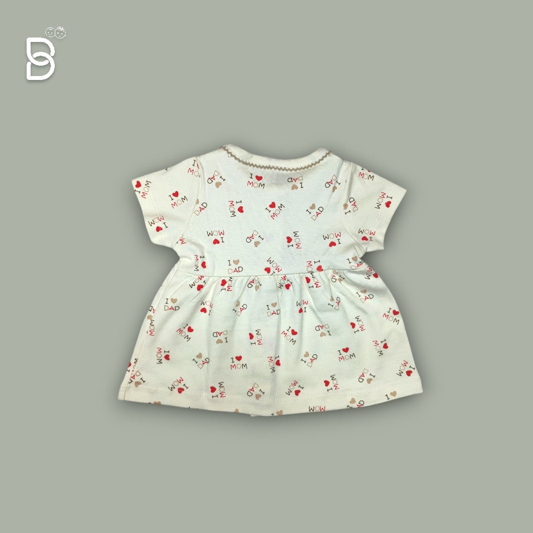 BABY GIRL HALF SLEEVES COTTON FROCK ROUND NECK OFF WHITE COLOR - NATURELLE