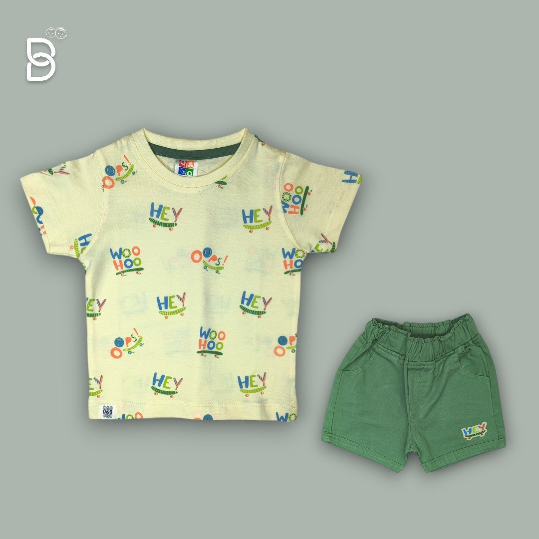 BOYS PRINTED T-SHIRT AND NICKER CREAM - O&O
