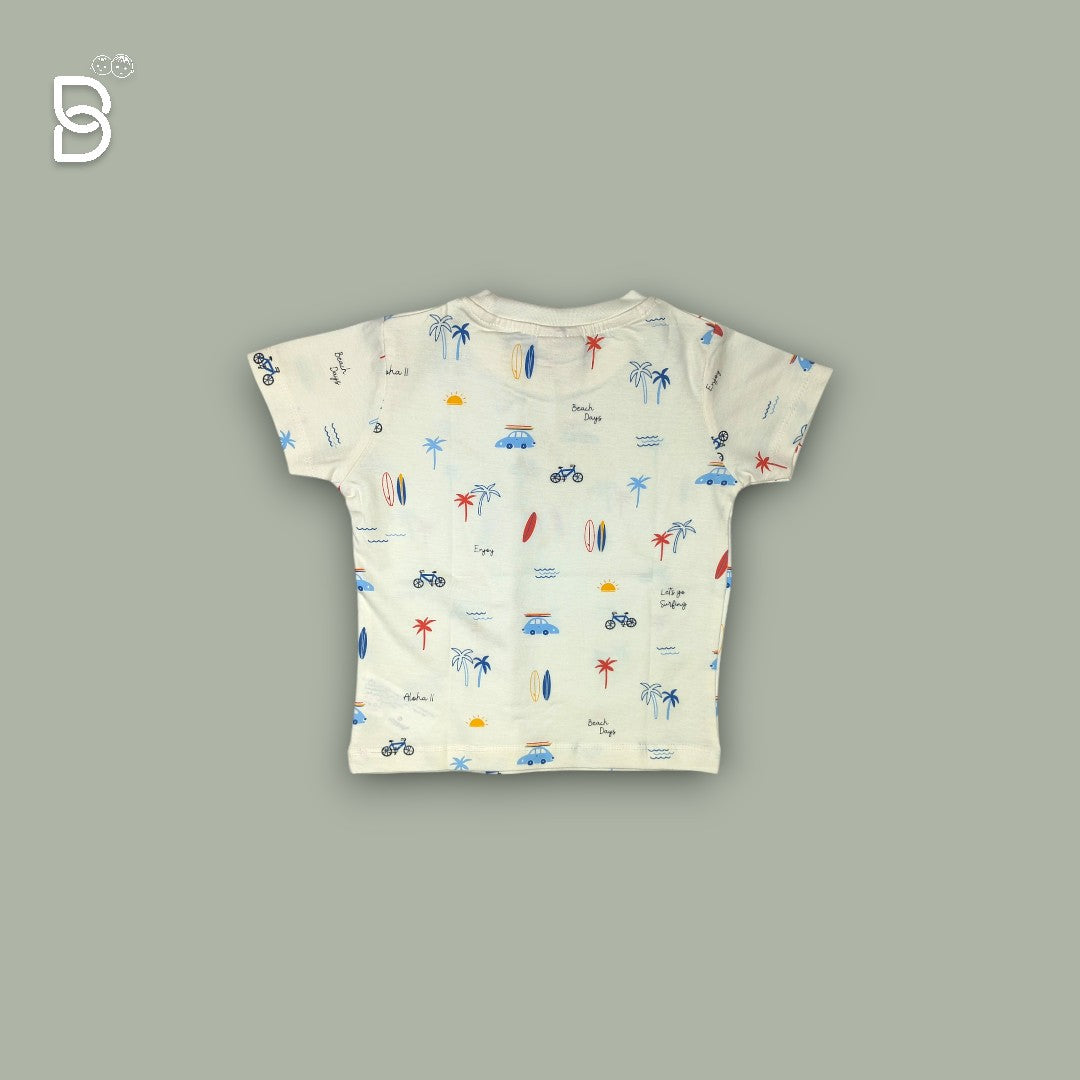 BOYS PRINTED T-SHIRT AND NICKER CREAM - OLLYPOP