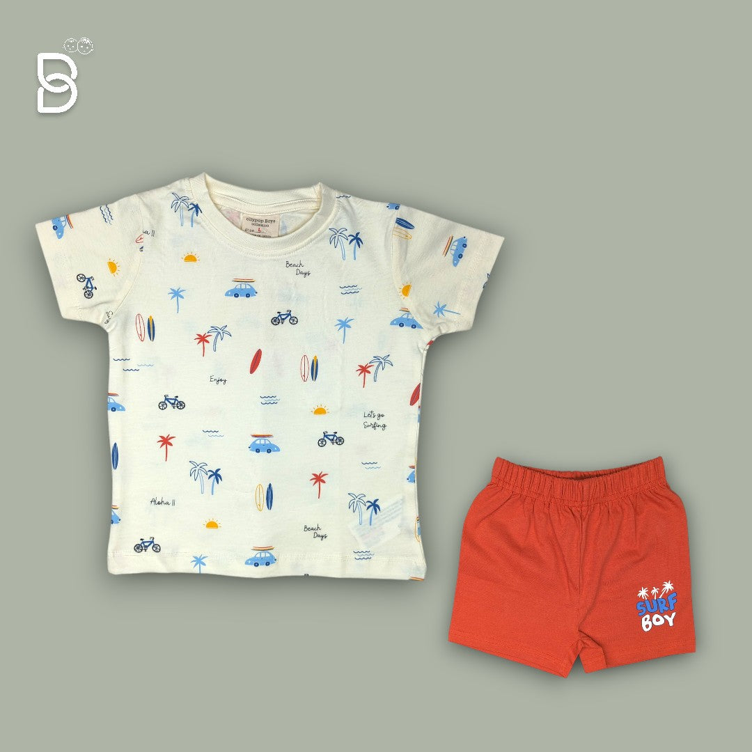 BOYS PRINTED T-SHIRT AND NICKER CREAM - OLLYPOP