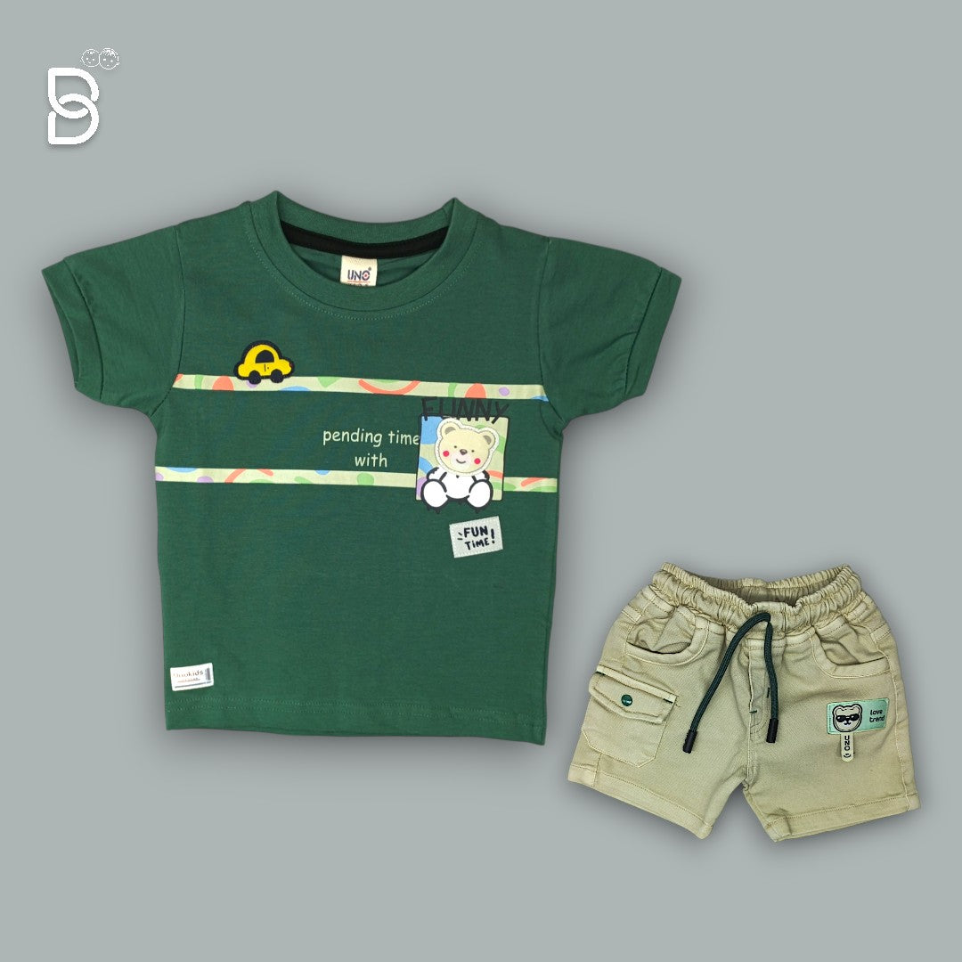 KIDS GREEN T-SHIRT & BEIGE NICKER