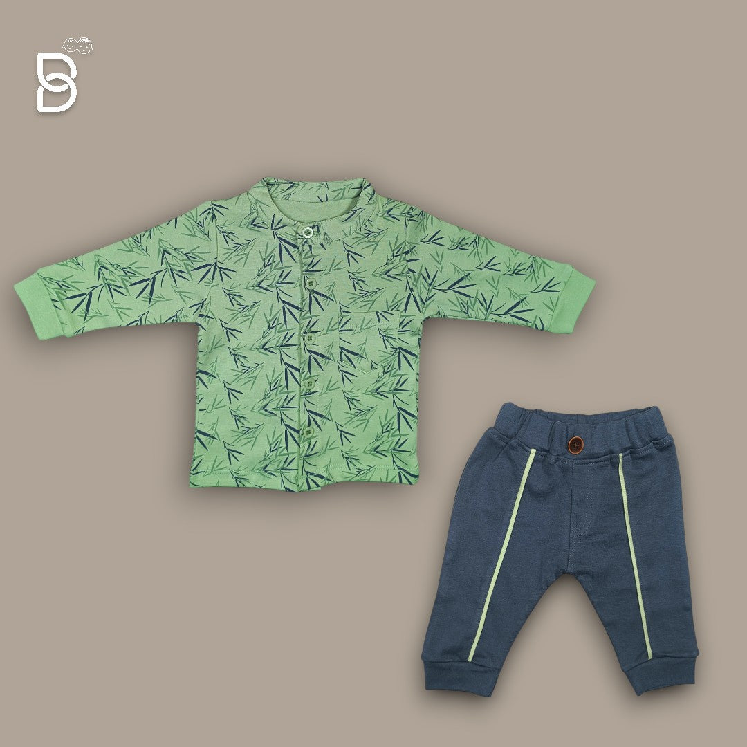 BABY BOY GREEN SHIRT - WHITE T-SHIRT - NAVY BLUE PANT