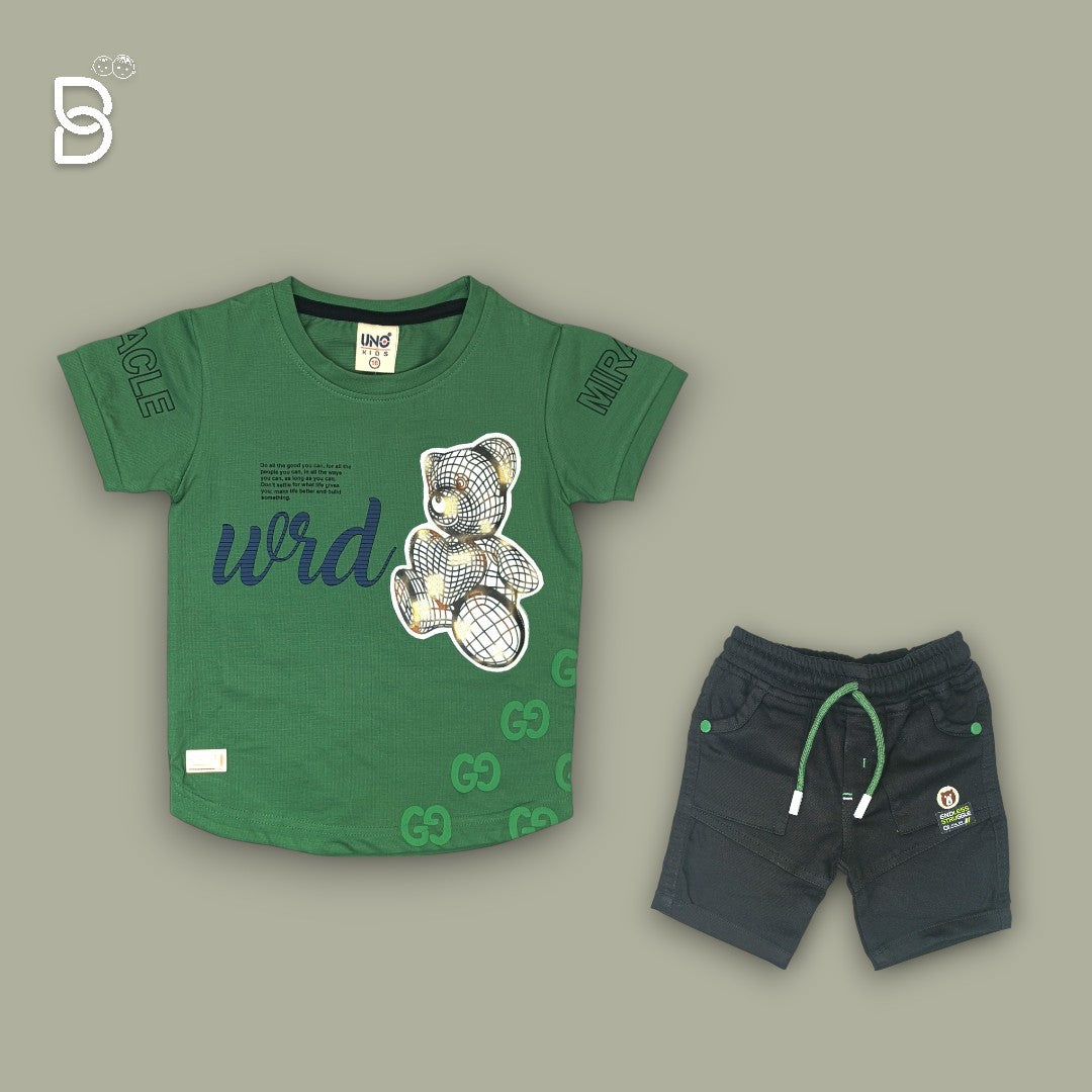 KIDS CASUAL WEAR PRINTED T-SHIRT & NICKER GREEN - UNO KIDS