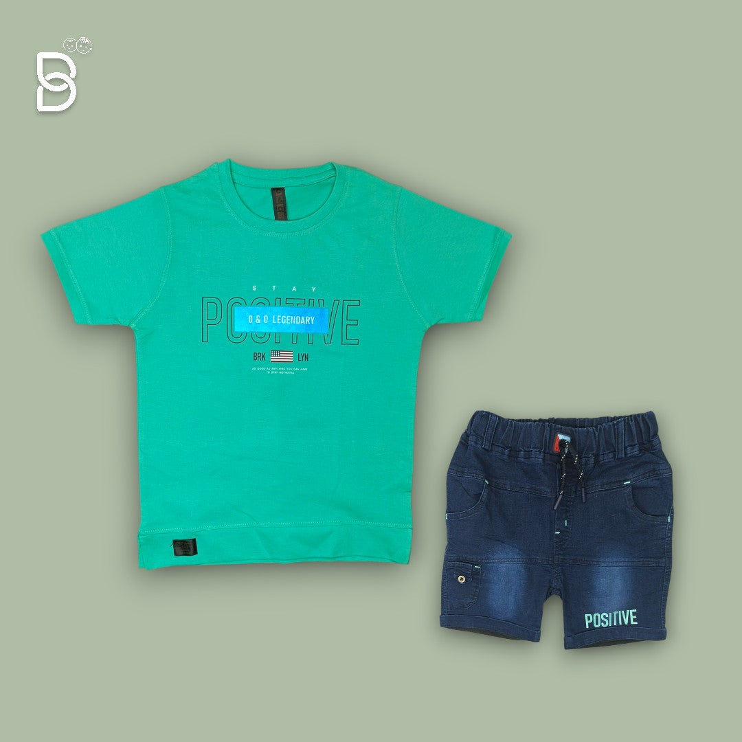BOYS PRINTED T-SHIRT AND NICKER FLOURESCENT GREEN - O&O