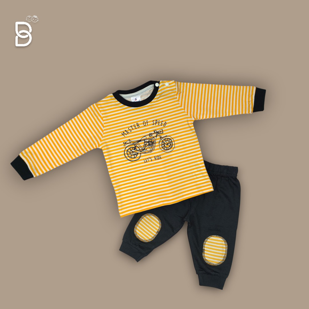 KIDS CASUAL MOTORCYCLE PRINTED T-SHIRT & PANTS YELLOW - OLLYPOP